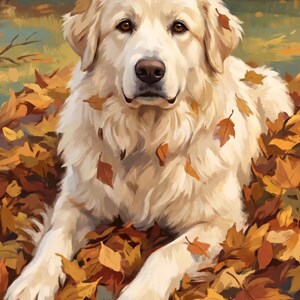Autumn Pet Portrait, Custom Dog Portrait from Photo, Dog in Fall Leaves, Fall Dog Art, Vintage Style Dog Illustration, Printable Wall Art image 2
