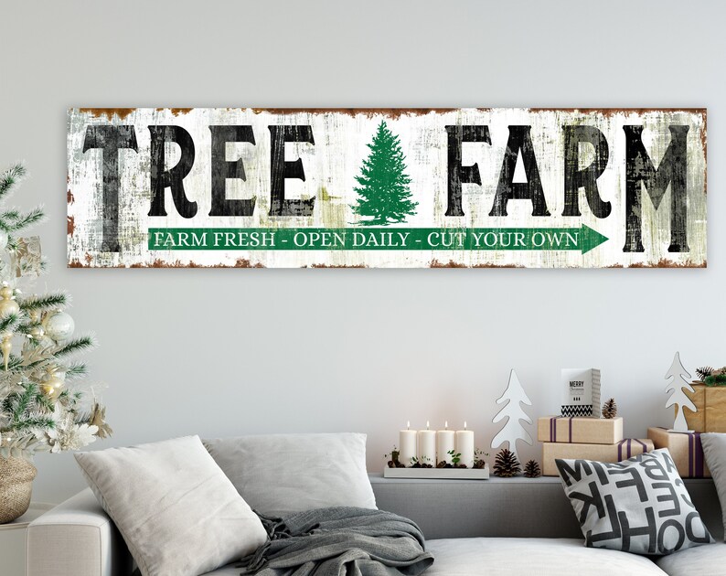 Rustic Tree Farm Christmas Sign, Farm Fresh Cut Your Own Primitive Holiday Wall Decor, Vintage Farmhouse Chic Wall Decor, Christmas Art image 1