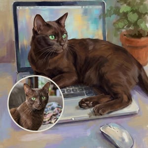 Funny Custom Cat Portrait from Your Photo, Nostalgic Home Office Art Digital Download