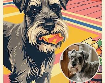 Custom Dog Portrait from Photo, Dog Raiding the Trash Illustration, Retro Travel Poster Digital, Digital Prints, Printable Wall Art