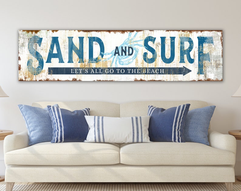 Coastal Farmhouse Wall Decor, Rustic Chic Beach House Sign, Industrial Modern Living Room Sign Wall Art Print, Country Cottage Home Decor 