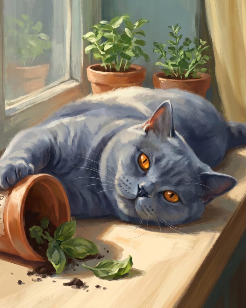 Custom Cat Portrait from Photo, Cat on the Windowsill, Cat Window Art, Cat Artwork, Plant Lady Art, Digital Prints, Printable Wall Art image 1
