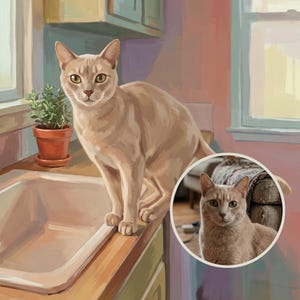 Bold Custom Cat Portrait from Your Photo, Heirloom Kitchen Counter Art Digital Download