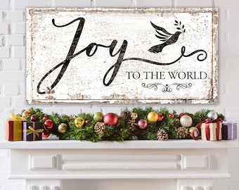 Joy to the World Vintage Christmas Sign Farmhouse Wall Decor, Primitive Rustic Chic Holiday Wall Art Vintage Shabby Country Mantel Decor