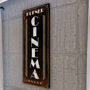 Home Theater Decor Last Name Sign, Vintage Industrial Wall Decor Custom Living Room Wall Art, Movie Theater Cinema Sign with Family Name image 3