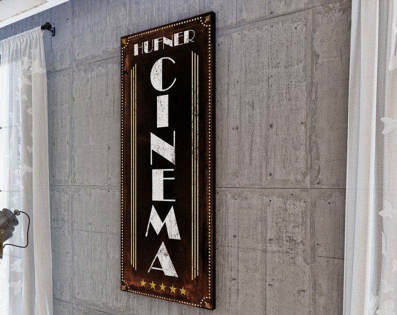 Home Theater Decor Last Name Sign, Vintage Industrial Wall Decor Custom Living Room Wall Art, Movie Theater Cinema Sign with Family Name image 3