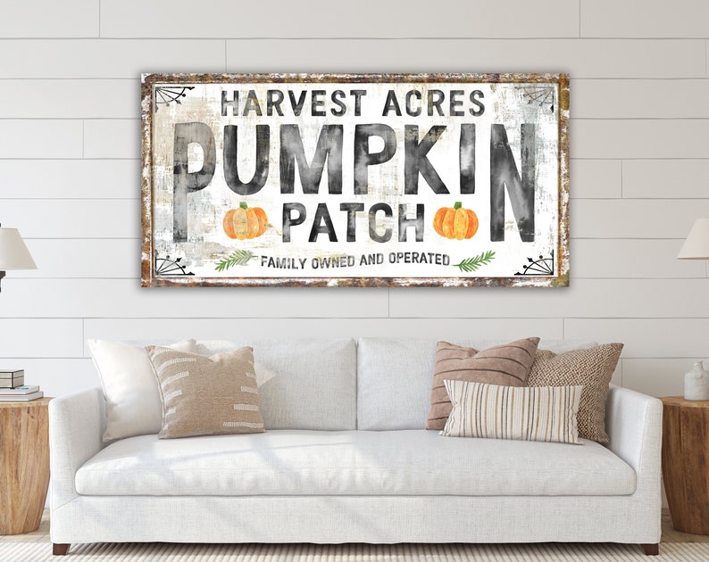 Pumpkin Patch Rustic Fall Sign Modern Farmhouse Wall Decor, Primitive Country Autumn Farm Decor Harvest Thanksgiving Decor Cozy Vintage Sign image 1