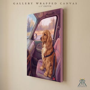Pet Portrait Canvas from Photo, Dog in Car Art Print, Personalized Dog Portrait, Road Trip Wall Art, Travel Artwork, Retro Car Decor image 4