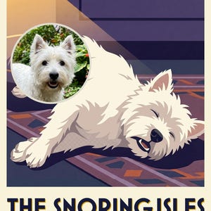 Lazy Personalized Dog Portrait from Your Photo, Sleepy Pet Retro Travel Poster Art Digital Download