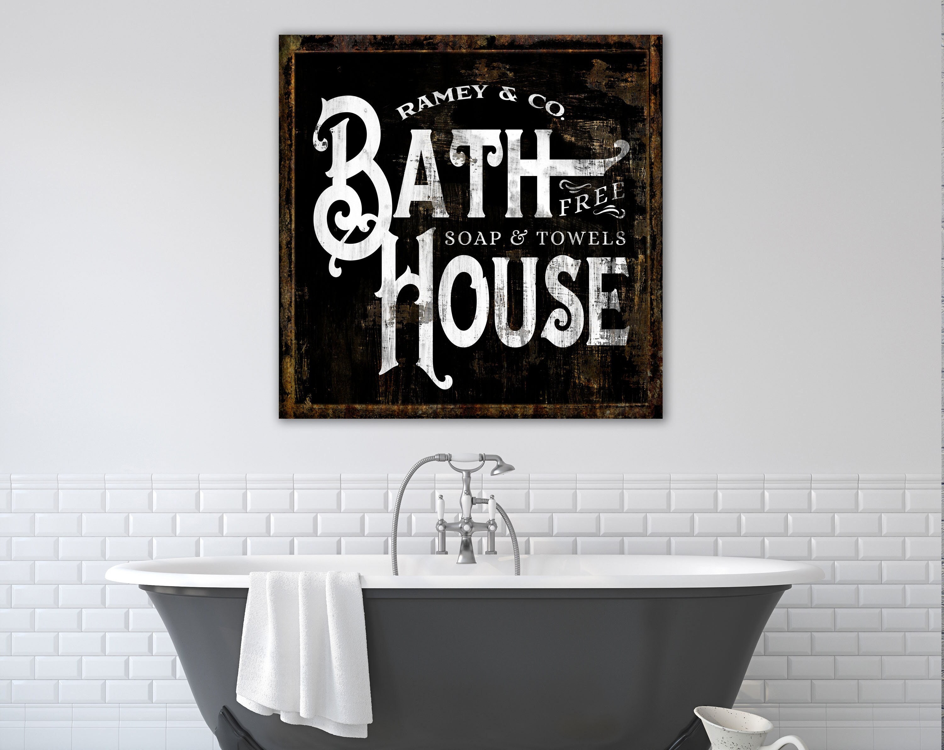 Personalized Bath House Sign Vintage Farmhouse Bathroom Wall | Etsy