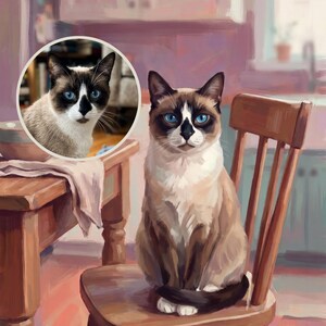 Regal Custom Cat Portrait from Your Photo, Cottage Breakfast Nook Art Digital Download