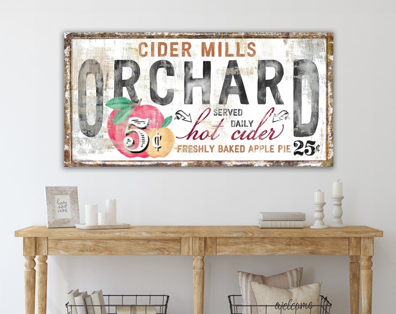 Cider Mills Apple Orchard Rustic Fall Sign Modern Farmhouse Wall Decor, Primitive Country Cozy Autumn Vintage Harvest Thanksgiving Decor image 1