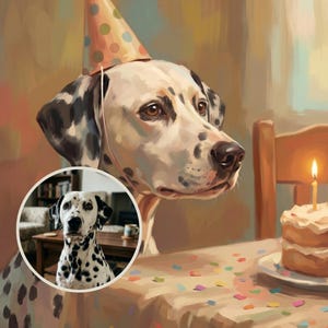 Wishful Personalized Dog Portrait from Your Photo, Vintage Style Birthday Canvas Print, Dog Canvas Wall Art, Birthday Dog Art