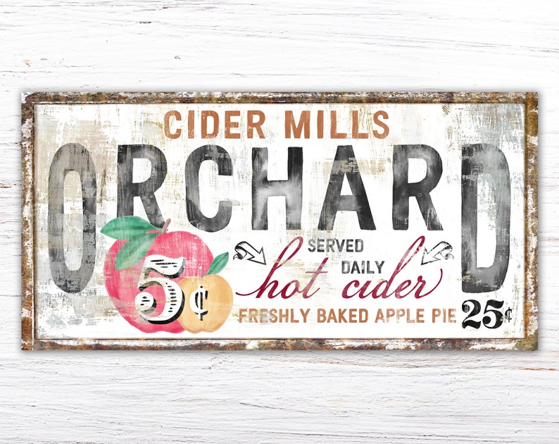 Cider Mills Apple Orchard Rustic Fall Sign Modern Farmhouse Wall Decor, Primitive Country Cozy Autumn Vintage Harvest Thanksgiving Decor image 2