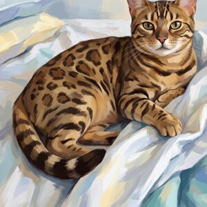 Funny Cat Canvas Wall Art, Cat on Bed Art Print, Personalized Cat Portrait from Photo, Cat Napping Art, Funny Pet Artwork, Bedroom Decor image 2