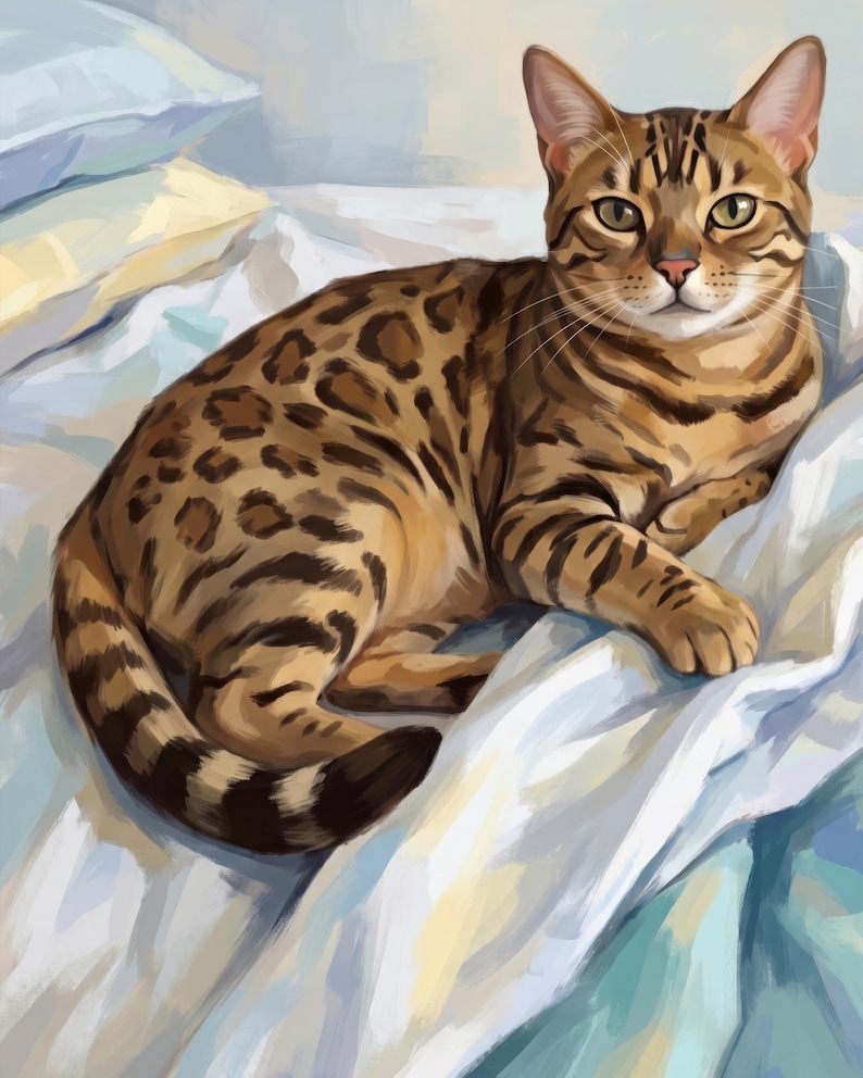 Funny Cat Canvas Wall Art, Cat on Bed Art Print, Personalized Cat Portrait from Photo, Cat Napping Art, Funny Pet Artwork, Bedroom Decor image 2