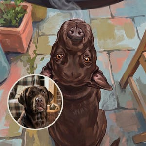 Hopeful Personalized Dog Portrait from Your Photo, Illustrated BBQ Art Digital Download
