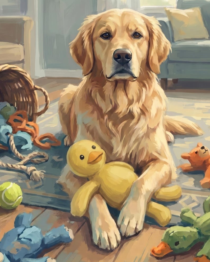 Custom Dog Portrait from Photo, Dog with Toys Art, Playroom Wall Art, Pet Illustration, Storybook Art, Baby Room Art, Printable Wall Art image 2