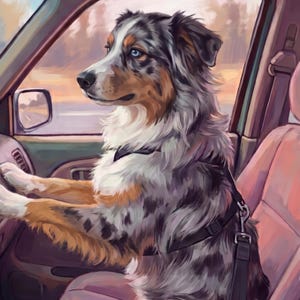 Pet Portrait Canvas from Photo, Dog in Car Art Print, Personalized Dog Portrait, Road Trip Wall Art, Travel Artwork, Retro Car Decor image 2
