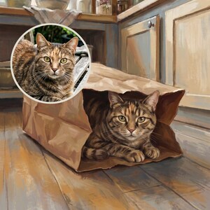 Sneaky Custom Cat Portrait from Your Photo, Painterly Hide and Seek Art Digital Download