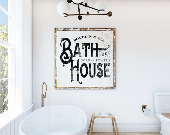 Personalized Bath House Sign Vintage Farmhouse Bathroom Wall Decor