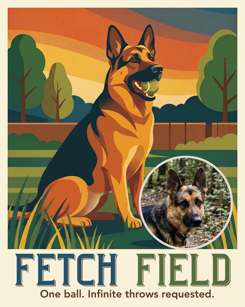 Good Boy Custom Dog Portrait from Your Photo, Fetch Travel Poster Art Digital Download