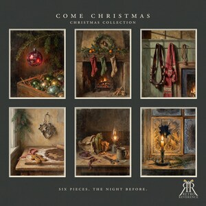 Christmas Stockings and Fireplace Wall Art, Vintage Style Holiday Decor, Rustic Wall Art, Winter Illustration, Art Print or Canvas image 8