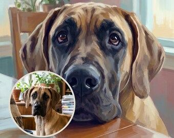 Personalized Dog Portrait from Photo, Dog at the Dinner Table Art, Dining Room Wall Art, Dog Illustration, Digital Prints, Supper Club