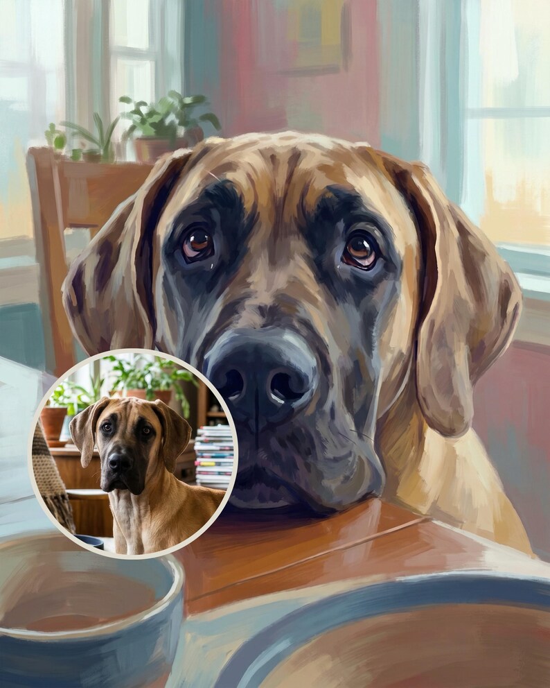 Polite Personalized Dog Portrait from Your Photo, Heirloom Dining Room Art Digital Download