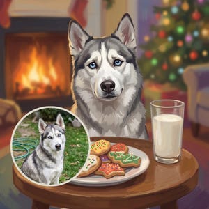 Christmas Pet Portrait Digital Download, Personalized Dog Portrait from Photo, Santa Paws Dog Art, Dog Illustration