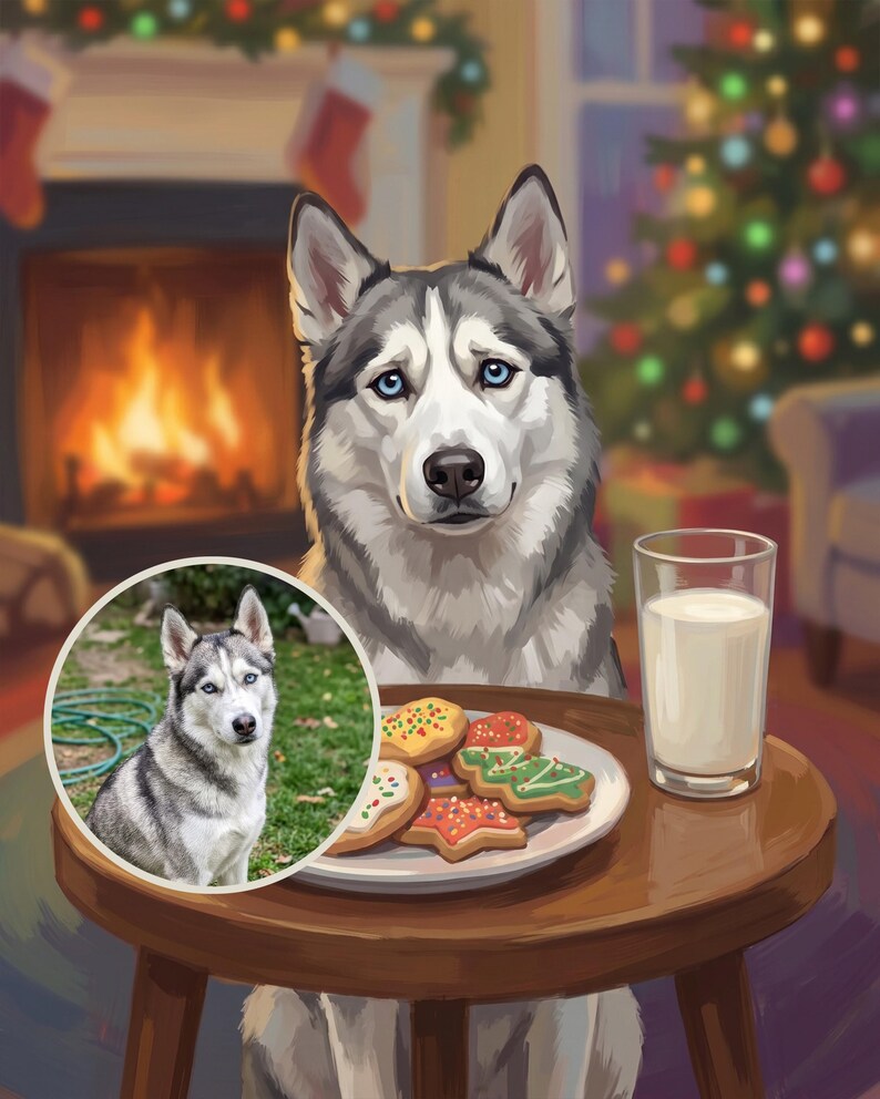 Christmas Pet Portrait Digital Download, Personalized Dog Portrait from Photo, Santa Paws Dog Art, Dog Illustration