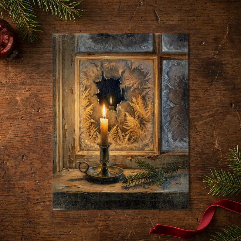 Winter Window Wall Art, Vintage Style Christmas Decor, Winter Artwork, Above Fireplace Art, Early American Art, Art Print or Canvas image 5