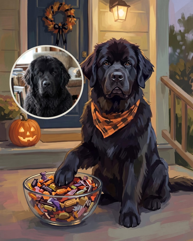 Halloween Dog Art, Personalized Dog Portrait from Photo, Trick or Treat Art, Retro Halloween Art Digital Download