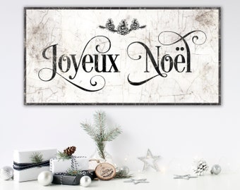 Joyeux Noel Merry Christmas Sign French Country Christmas Decoration Black & White Holiday Wall Art Decor Cottage Rustic Winter Canvas Print