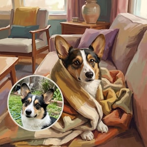 Whimsical Custom Dog Portrait from Your Photo, Nostalgic Hygge Art Digital Download
