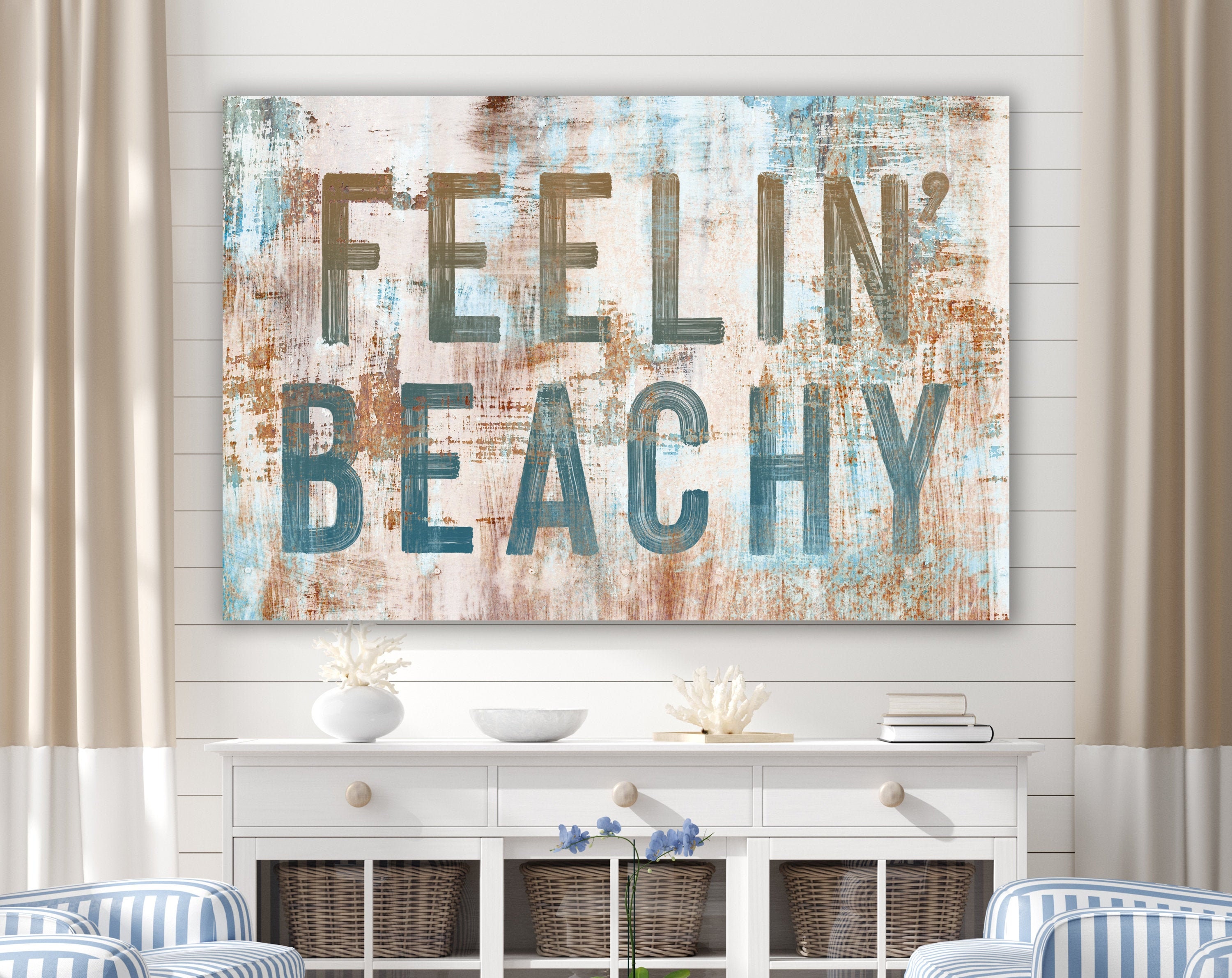 Beach House Sign Coastal Farmhouse Wall Decor Large Rustic Wall Art Modern Living Room Signs