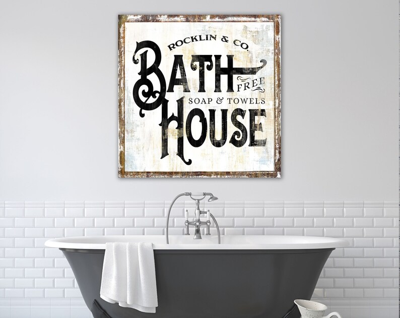 Personalized Bath House Sign Vintage Farmhouse Bathroom Wall Etsy