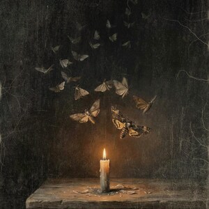 Death Moth Printable Wall Art, Moody Vintage Style Halloween Wall Decor, Gothic Candlelight and Wings, Instant Digital Download