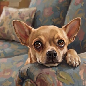 Funny Dog Portrait from Photo, Sad Dog on Sofa Art, Custom Dog Illustration, Living Room Art, Printable Wall Art, Family Room Decor image 2