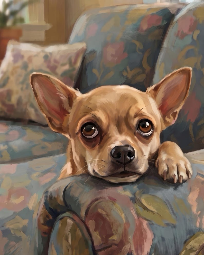 Funny Dog Portrait from Photo, Sad Dog on Sofa Art, Custom Dog Illustration, Living Room Art, Printable Wall Art, Family Room Decor image 2