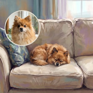 Pet Portrait Canvas from Photo, Dog on Couch Art Print, Personalized Dog Portrait, Sleeping Dog Wall Art