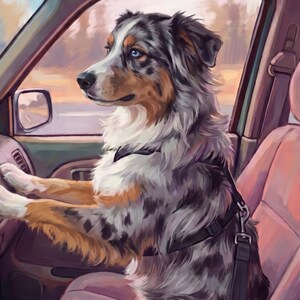 Personalized Dog Portrait from Photo, Dog in Car Wall Art, Road Trip Art, Vintage Style Dog Illustration, Digital Prints, Retro Travel Decor imagen 2