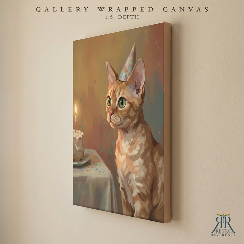 Personalized Cat Portrait from Photo, Cat in a Party Hat Print, Birthday Illustration, Fun Wall Art, Cake Art, Art Print or Canvas image 11