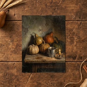 Autumn Gourds Wall Art, Vintage Style Thanksgiving Decor, Fall Still Life, Dining Room Artwork, Harvest Decor, Art Print or Canvas image 6