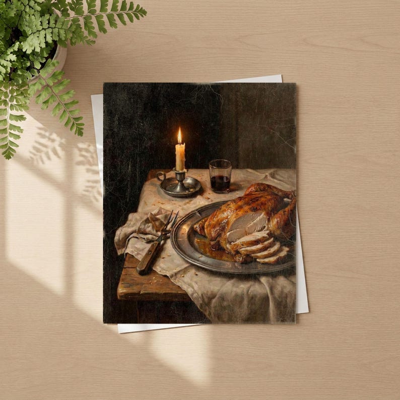 Holiday Feast Wall Art, Vintage Style Thanksgiving Decor, Still Life Artwork, Fall Kitchen Decor, Dining Room Decor, Art Print or Canvas image 5