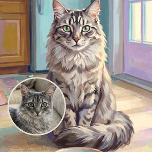 Hangry Custom Cat Portrait from Your Photo, Vintage Style Kitchen Art Digital Download