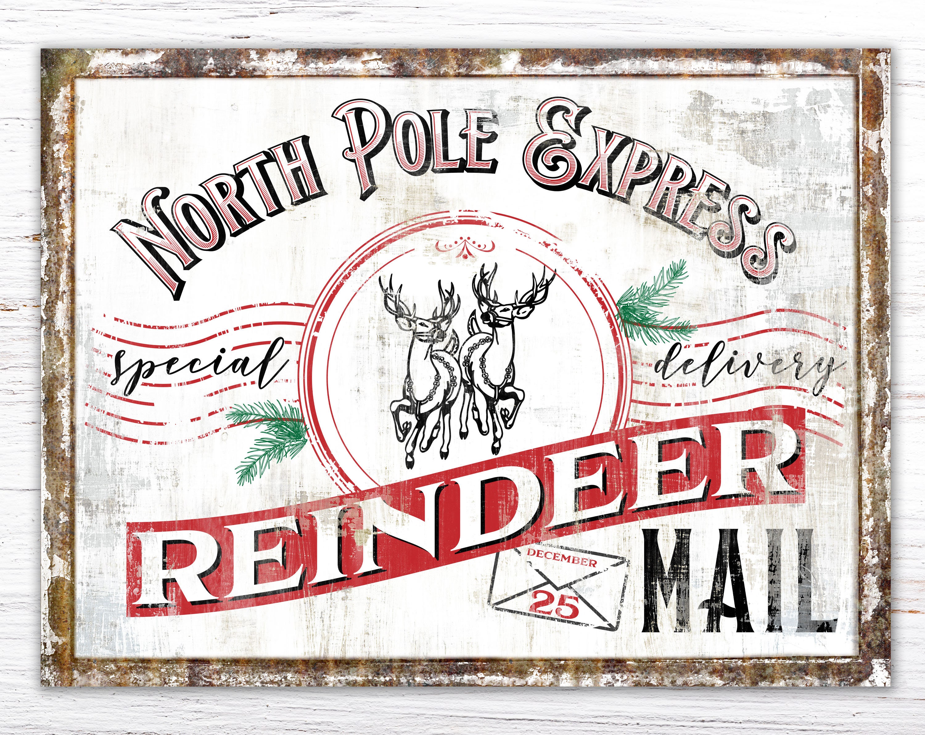 Rustic North Pole Reindeer Wall Decor Modern Farmhouse Santa - Etsy