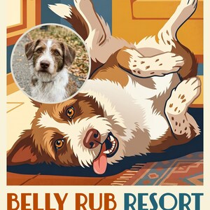 Pampered Personalized Dog Portrait from Your Photo, Spa Resort Retro Travel Poster Art Digital Download