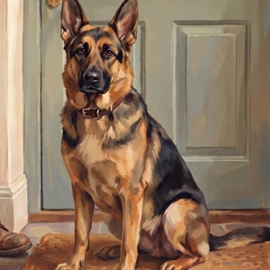 Dog Memorial Portrait from Photo, Custom Dog Waiting at Door Art, Entryway Artwork, Dog Illustration, Printable Wall Art, Pet Memorial Art image 2