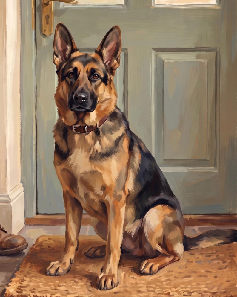 Dog Memorial Portrait from Photo, Custom Dog Waiting at Door Art, Entryway Artwork, Dog Illustration, Printable Wall Art, Pet Memorial Art image 2
